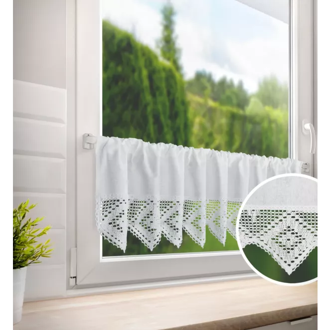 Zazdrostka biała z tkaniny z przewagą bawełny zdobiona koronką 150x30 cm ISAAC