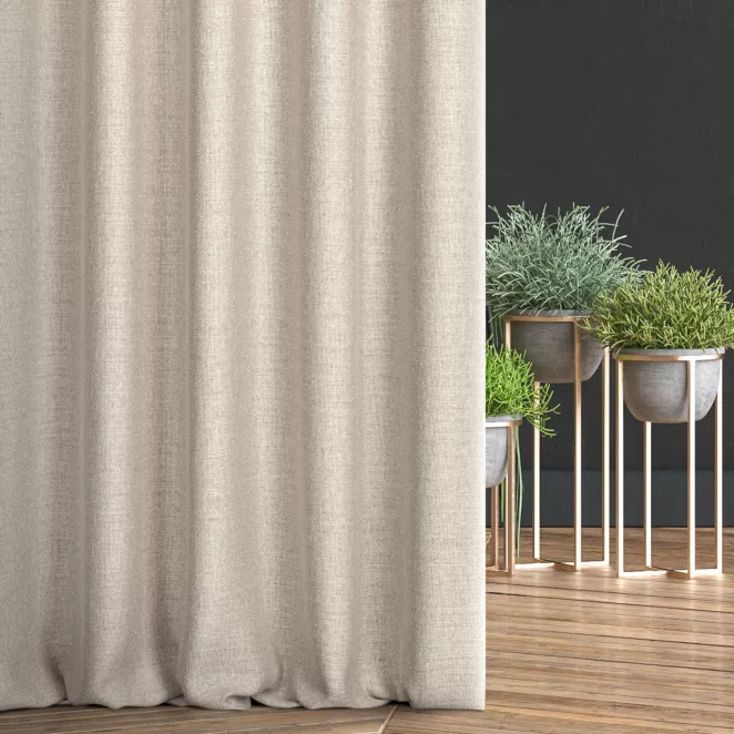 Zasłona szyta na taśmie 5 cm jasnobeżowa z tkaniny szenilowej o wyraźnym splocie