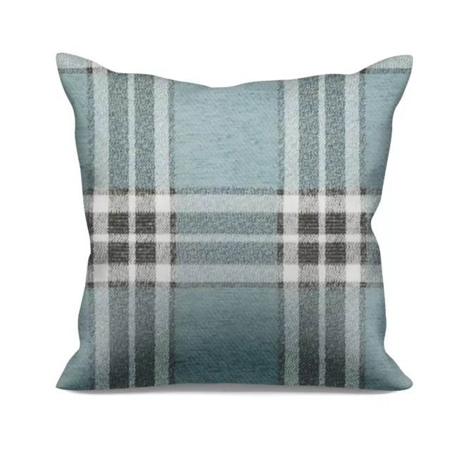 Poszewka szyta miętowo naturalna z grubej, szenilowej tkaniny w elegancką kratę