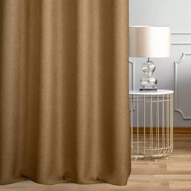 Zasłona szyta na taśmie 5 cm brązowa z tkaniny o naturalnym splocie w stylu eko