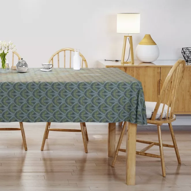 Obrus szyty czarno turkusowy z miękkiej, lekko połyskującej tkaniny