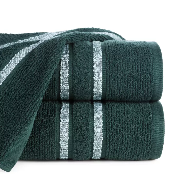 Ręcznik do rąk 30x50 cm bawełniany kolor ciemnozielony w kontrastujące pasy 500 g/m2 DINA