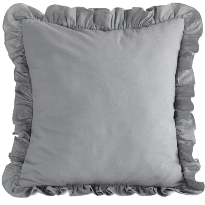 Poszewka na poduszkę 45x45 cm bawełniana z ozdobną falbanką stalowa