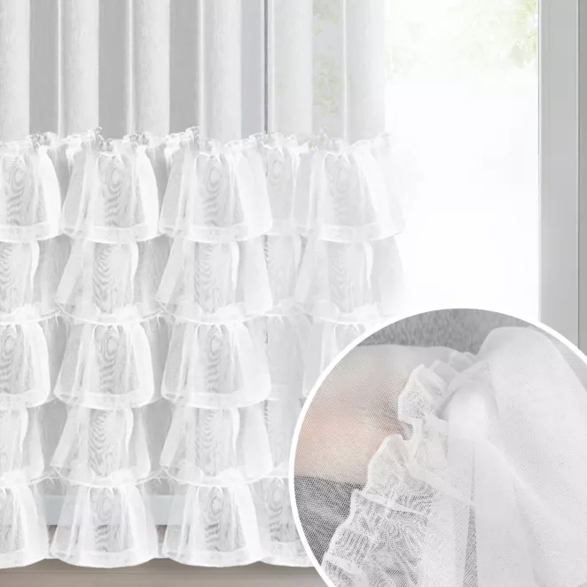 Firana biała z markizety z pięcioma falbanami 140x270 cm taśma CHARLOTTE 2