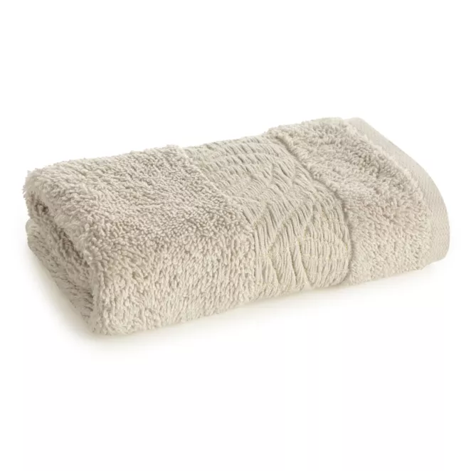 Ręcznik do rąk z bawełny 30x50 cm kolor beżowy z wytłaczanym roślinnym motywem ALBA