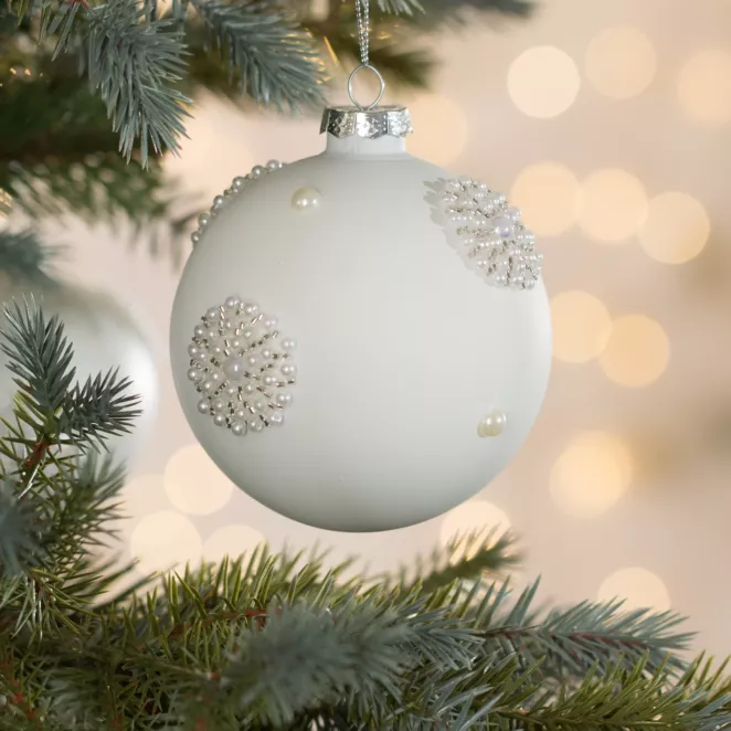 Szklana bombka choinkowa ręcznie zdobiona z dodatkiem perełek