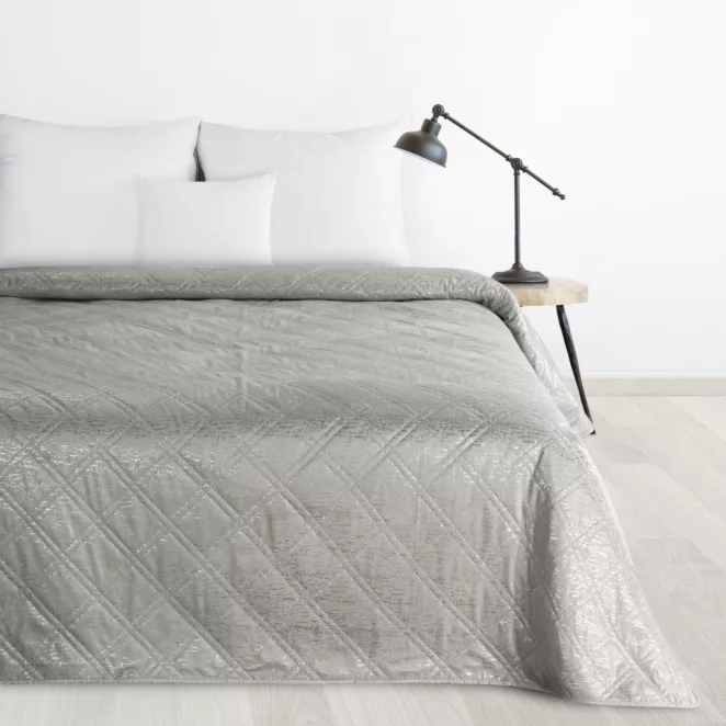 Narzuta welwetowa srebrna 170x210 cm pikowana metodą hot press w wzór karo LUIZ BLINK Design 91