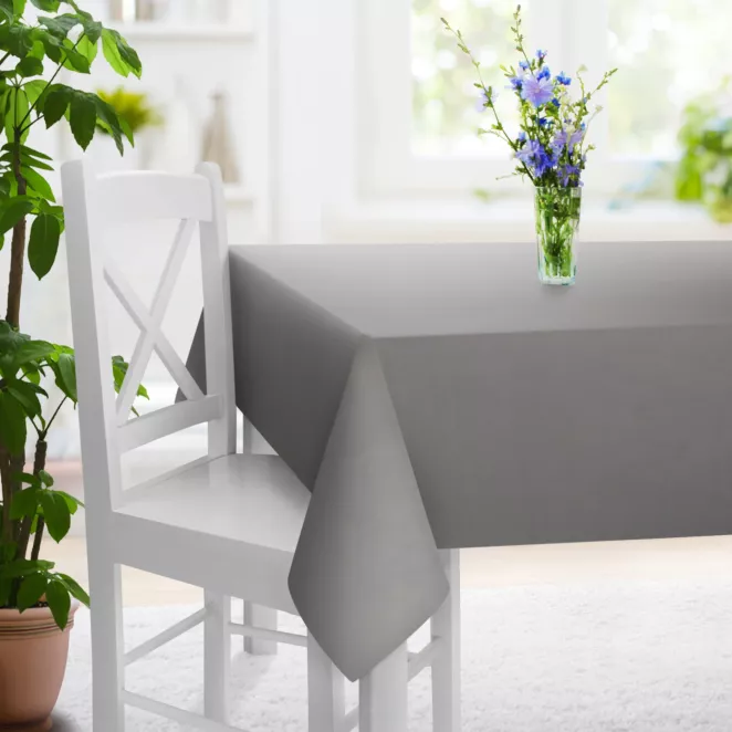 Obrus szyty szary z tkaniny typu Blackout zaciemniającej w 100%