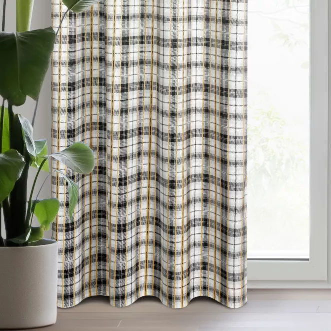 Zasłona welwetowa biało, czarna świąteczna w kratę z miękkiego 140x250 cm przelotka - ANGEL