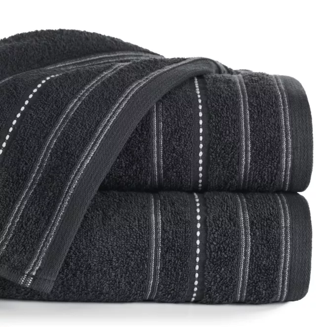 Ręcznik do rąk 30x50 cm bawełniany kolor czarny w pasy 500 g/m2 VENTO