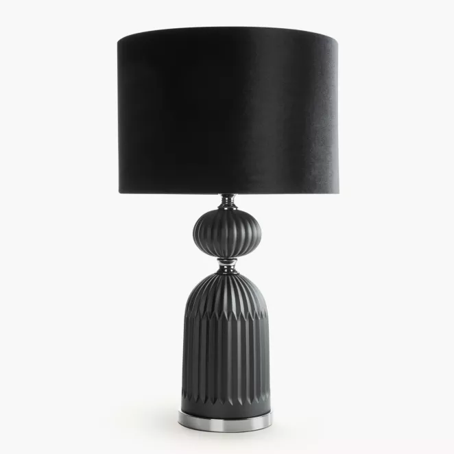 Lampa stołowa do pokoju czarna GIANA o szklanej tłoczonej podstawie i welwetowym abażurem