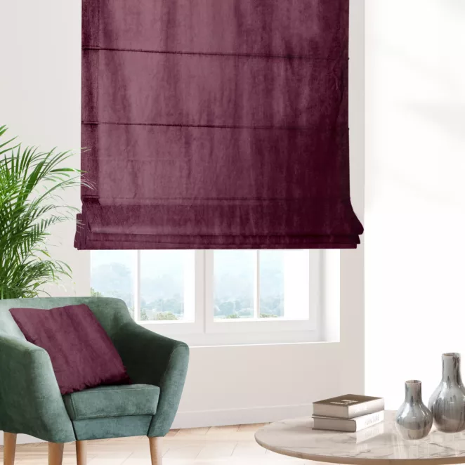 Roleta rzymska SAFARI fioletowa z miękkiej welwetowej tkaniny z połyskiem
