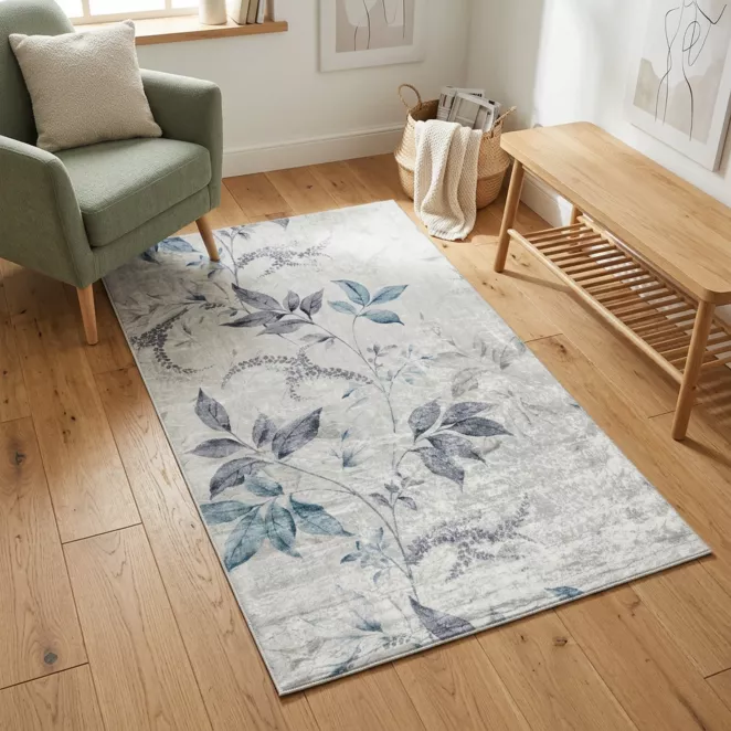 Dywan 80x140 cm kremowo, niebieski zdobiony motywem roślinnym LOTUS 6