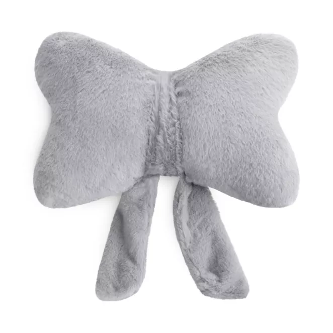 Poduszka w kształcie kokardy 37x30 cm z futerkowej tkaniny srebrna WIOSNA 135