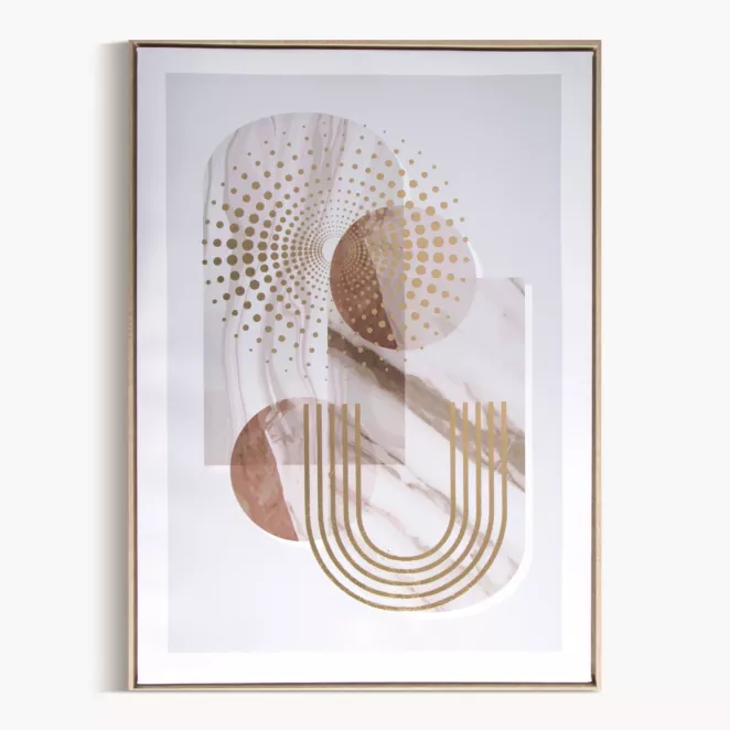 Obraz abstrakcja beżowo, złocisty nadruk na płótnie w stylu boho 50x70 cm