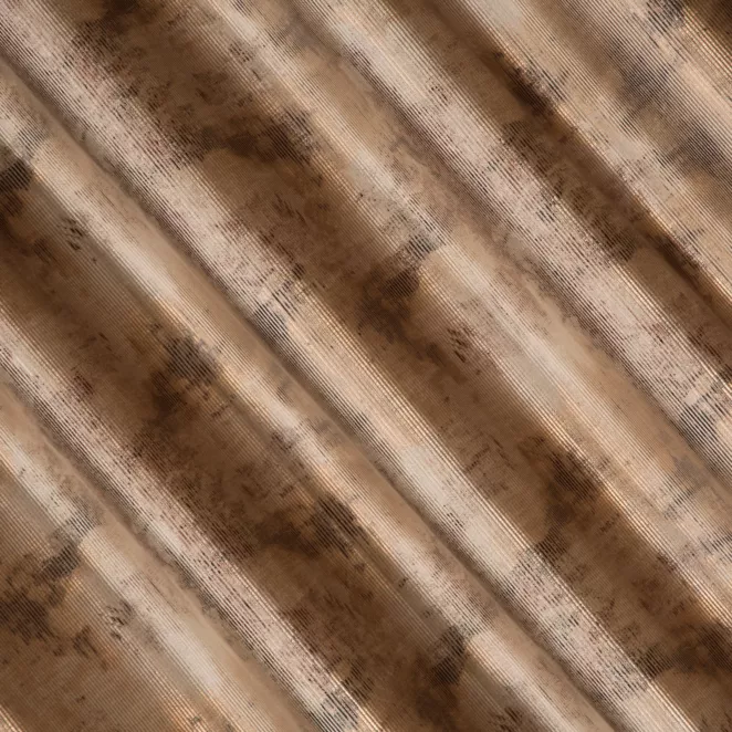 E130/4 Zasłona szyta na taśmie 5 cm beżowo złocista z miękkiej, welwetowej tkaniny z nieregularnym wzorem i błyszczącym nadrukiem