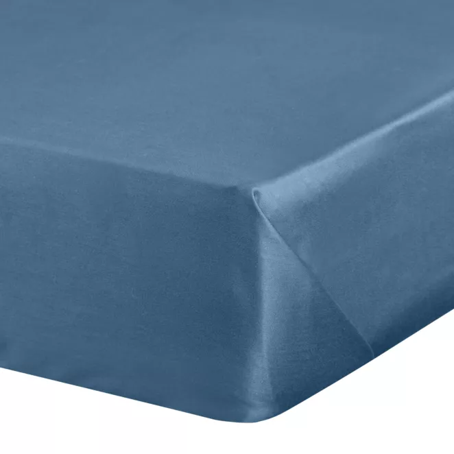 Prześcieradło gładkie bez gumki 180x210 cm z satyny bawełnianej kolor ciemnoniebieski 125 g/m2 NOVA