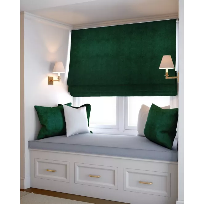 Roleta rzymska ENYA ciemnozielono butelkowo zielona z miękkiej półmatowej tkaniny welwetowej
