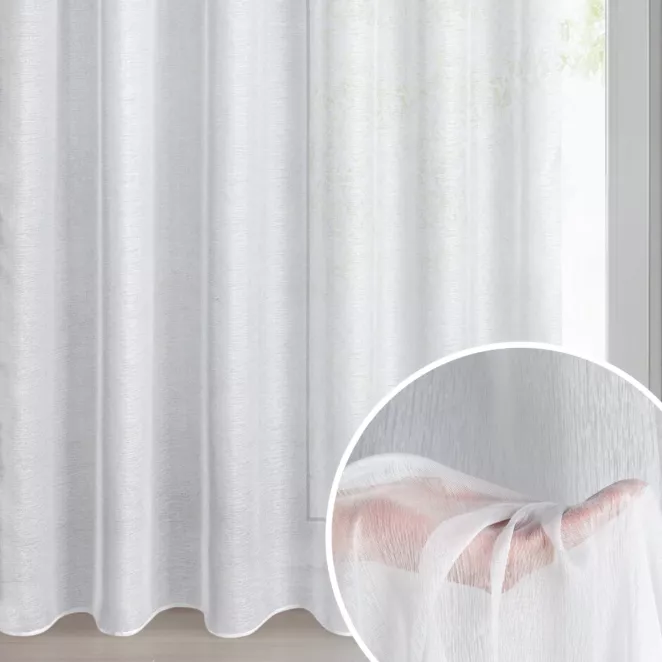 Firana biała o strukturze drobnego deszczyku wzór poziomy 300x270 cm taśma REBECCA