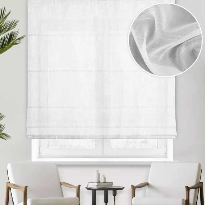 Roleta rzymska biała z tkaniny ze wzorem deszczyku