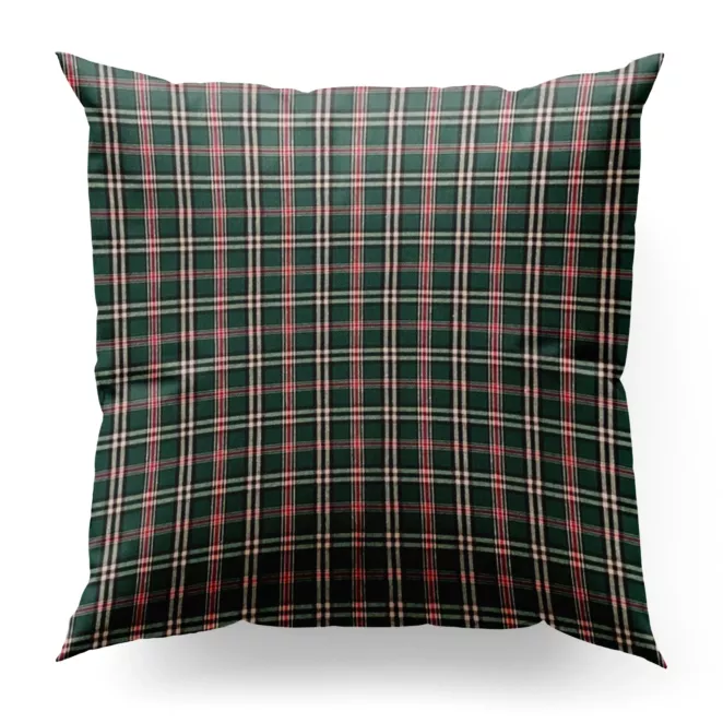 Poszewka na wymiar zielona z etaminy o geometrycznym wzorze w kratę, z dodatkiem bawełny