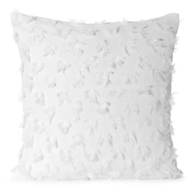 Poszewka na poduszkę 45x45 cm z tkaniny szyfonowej kolor biały zdobiona pomponami z błyszczącą nicią AURELIA Eva Minge