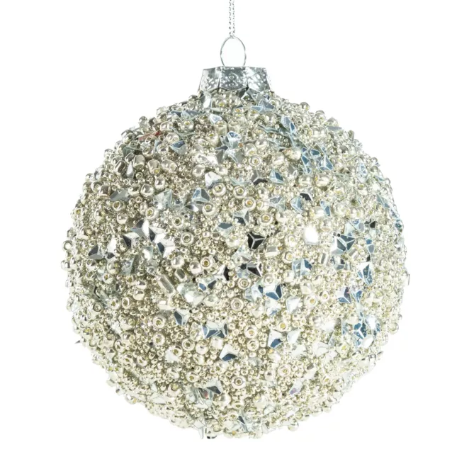 Szklana bombka choinkowa ręcznie zdobiona błyszczącymi cekinami i koralikami