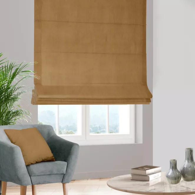 Roleta rzymska złota z miękkiej tkaniny welwetowej
