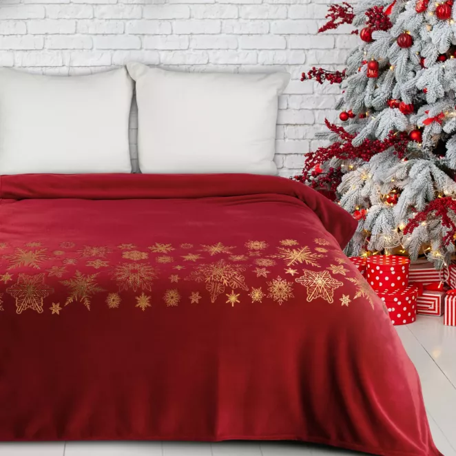 Koc 150x200 cm czarno, złoty ozdobiony gwiazdkami JOY