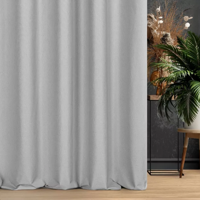 Zasłona szyta na taśmie 5 cm jasnoszara z dwustronnej tkaniny zaciemniającej 100% blackout