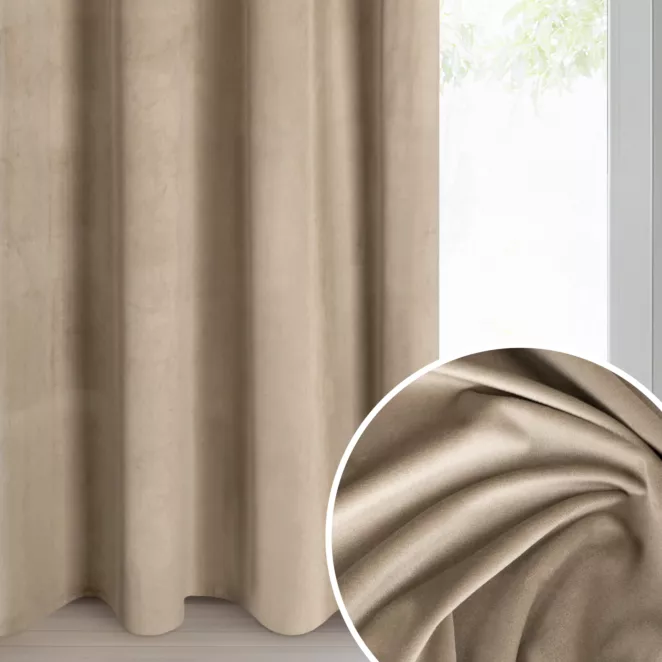 Zasłona ciemnobeżowa z matowego welwetu 140x250 cm przelotka - MELANIE