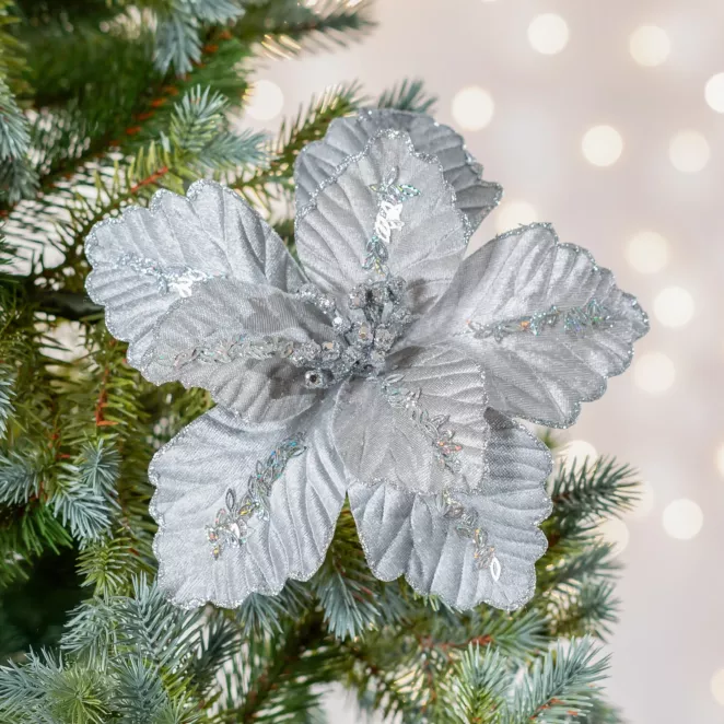 Świąteczny kwiat dekoracyjny z welwetowej tkaniny z lśniącymi drobinkami