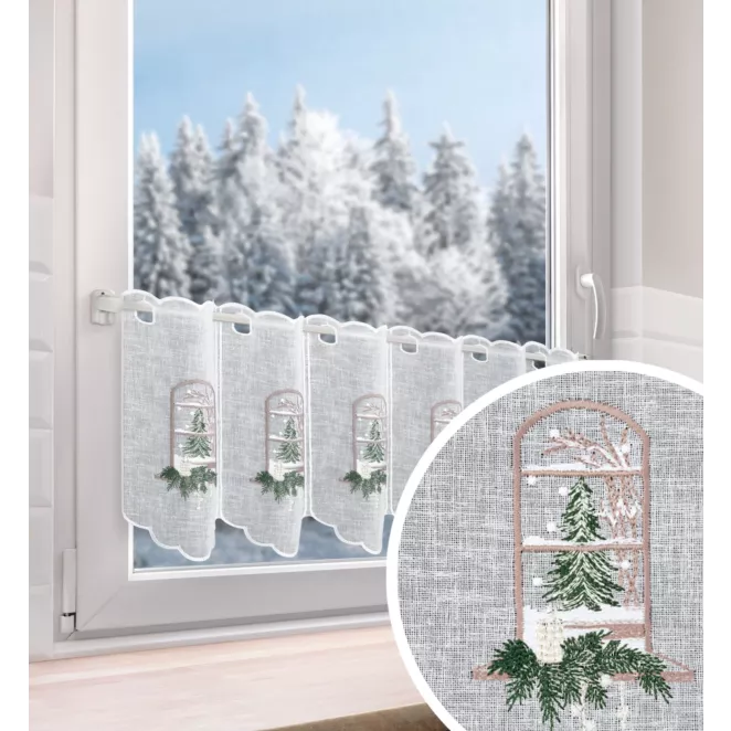 Tkanina firanowa zazdrostka z etaminy zdobiona świątecznym haftem