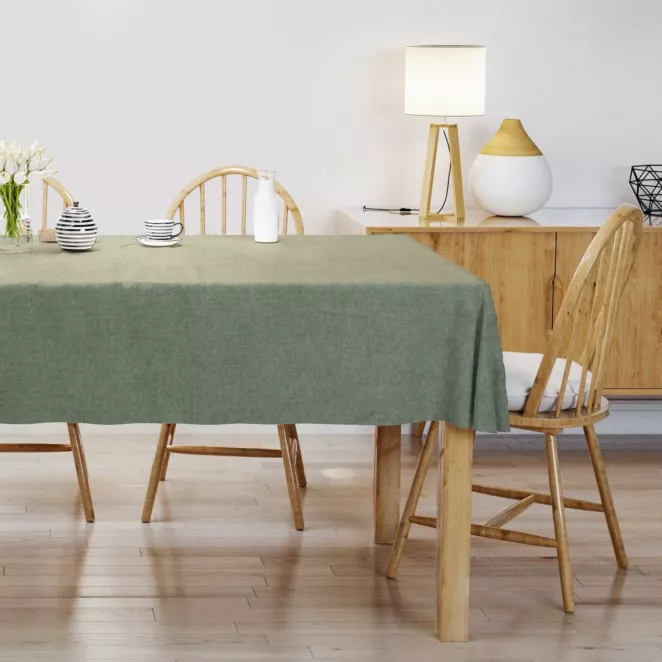 Obrus szyty zielony miękka, szenilowa tkanina o wyraźnym splocie i delikatnym połysku