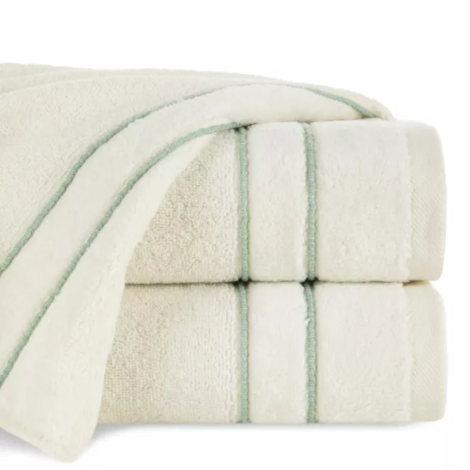 Ręcznik kąpielowy 50x90 cm bawełniany kolor kremowy z kontrastującymi paseczkami 500 g/m2 SIBEL