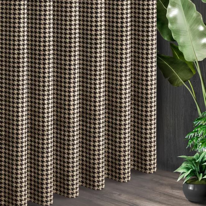 Tkanina zasłonowa welwetowa, elegancka z wzorem w pepitkę obiciowa z kolekcji Eva Minge