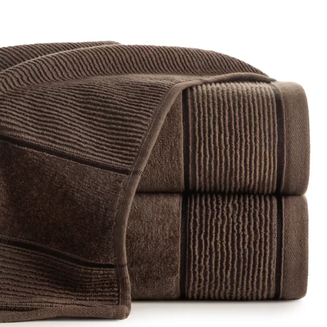 Ręcznik kąpielowy 50x90 cm bawełniany kolor brązowy z welurową bordiurą 500 g/m2 EMMA