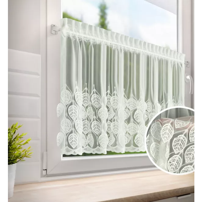 Zazdrostka kremowa z drobnej siateczki zdobiona ażurowym haftem 70x150 cm taśma - NIRA