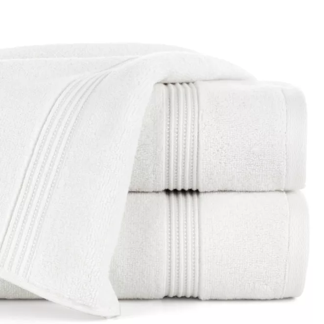 Ręcznik do rąk 30x50 cm bawełniany kolor biały 0 twist zdobiony paseczkami 550 g/m2 MOLLY