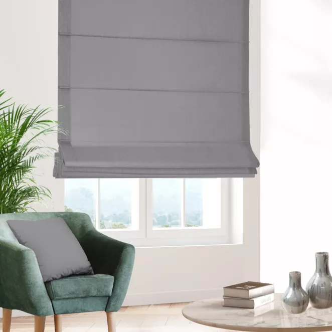 Roleta rzymska srebrna z ekologicznej tkaniny o naturalnym splocie