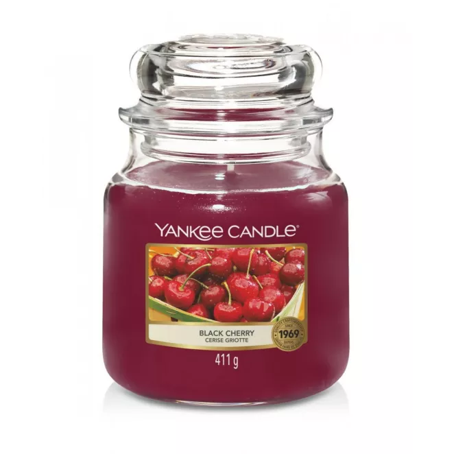 YANKEE CANDLE - Średnia świeca zapachowa w słoiku -Black cherry
