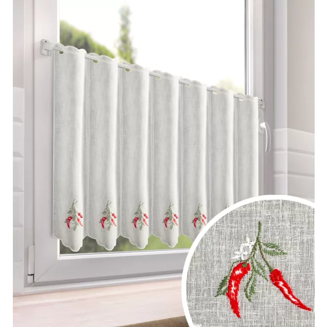 Tkanina firanowa zazdrostka zdobiona haftem papryczek