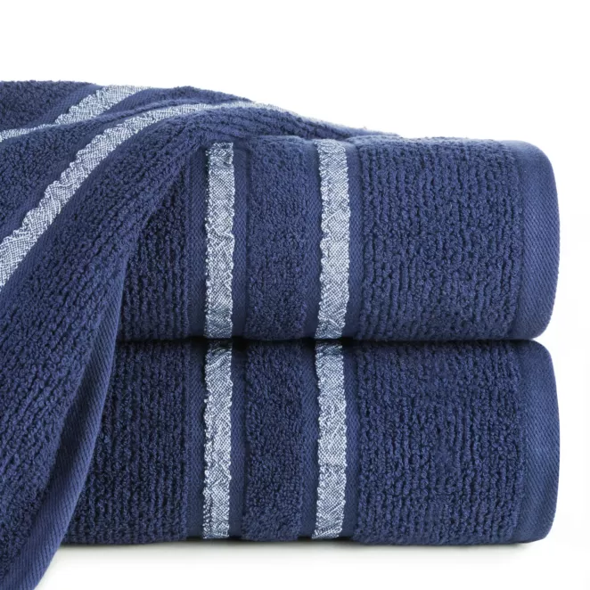 Ręcznik do rąk 30x50 cm bawełniany kolor granatowy w kontrastujące pasy 500 g/m2 DINA
