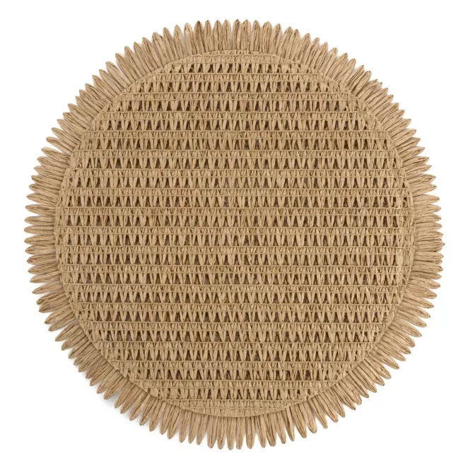 Podkładka okrągła na stół beżowa średnica 38 cm JOAN pleciona z frędzlami