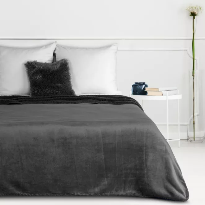 Koc 200x220 stalowy z miękkiego polaru ze strukturą baranka TEDY Eurofirany Premium