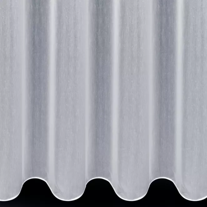 E37/4 Firana szyta na taśmie 5 cm biała półprzezroczysta, z matowego woalu, o niestandardowej wysokości 340cm, wykończona obciążnikiem