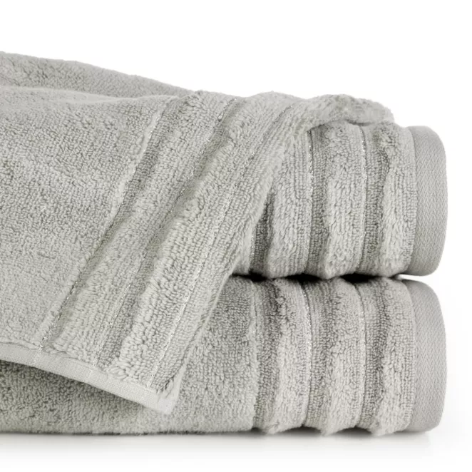 Ręcznik do rąk 30x50 cm bawełniany kolor srebrny zdobiony prążkami z błyszczącej nici 500 g/m2 LUNARI