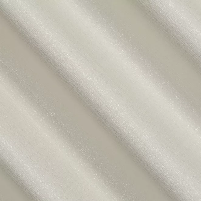 E102/2 Zasłona szyta na taśmie 5 cm kremowo ciemnosrebrna z tkaniny w drobny wzór przetykany nicia metaliczną Italissima Eva Minge