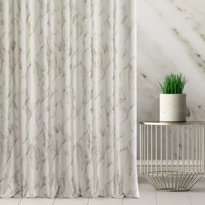 Zasłona szyta na taśmie 5 cm biało złocista z tkaniny welwetowej ze złotym marmurkowym nadrukiem