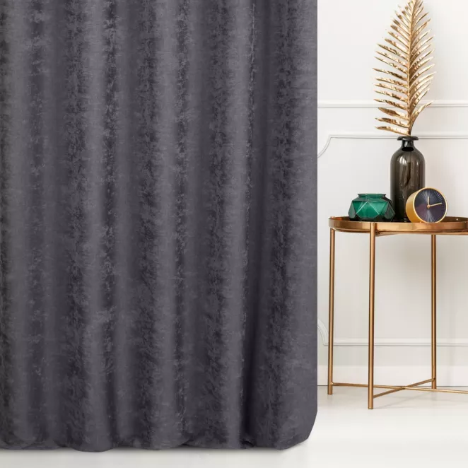 Zasłona szyta na taśmie 5 cm grafitowa z miękkiej tkaniny szenilowej typu dimout o naturalnym splocie